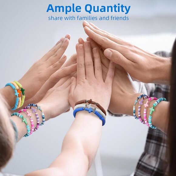 Christian Bracelets Pack 48pcs Colorful Polymer Clay Beaded Jewelry Gift - Picture 4 of 7